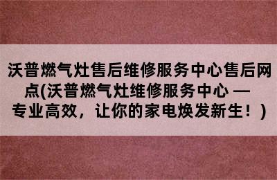 沃普燃气灶售后维修服务中心售后网点(沃普燃气灶维修服务中心 — 专业高效，让你的家电焕发新生！)